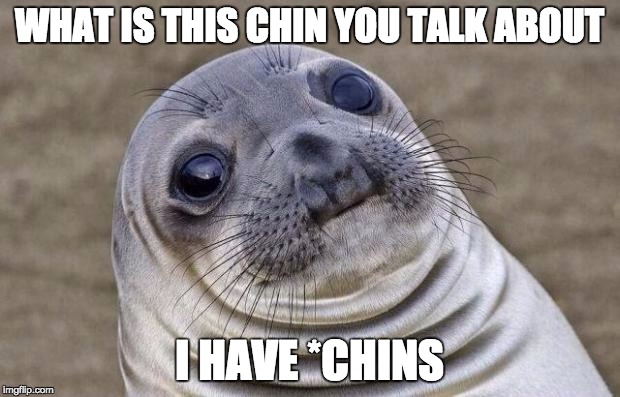 Awkward Moment Sealion | WHAT IS THIS CHIN YOU TALK ABOUT I HAVE *CHINS | image tagged in memes,awkward moment sealion | made w/ Imgflip meme maker