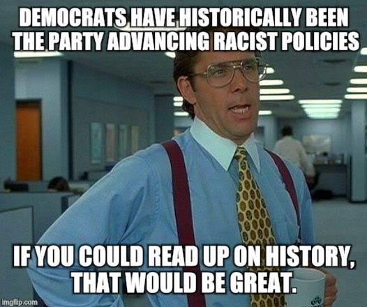 That Would Be Great Meme | DEMOCRATS HAVE HISTORICALLY BEEN THE PARTY ADVANCING RACIST POLICIES IF YOU COULD READ UP ON HISTORY, THAT WOULD BE GREAT. | image tagged in memes,that would be great | made w/ Imgflip meme maker