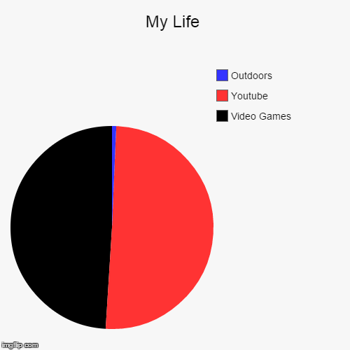 My Life | Video Games, Youtube, Outdoors | image tagged in funny,pie charts | made w/ Imgflip chart maker