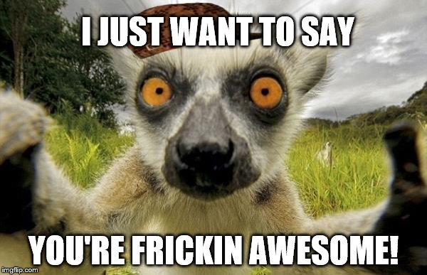 I JUST WANT TO SAY YOU'RE FRICKIN AWESOME! | image tagged in scumbag | made w/ Imgflip meme maker