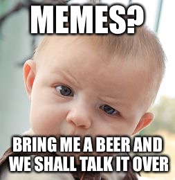 Skeptical Baby | MEMES? BRING ME A BEER AND WE SHALL TALK IT OVER | image tagged in memes,skeptical baby | made w/ Imgflip meme maker