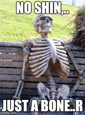 Waiting Skeleton Meme | NO SHIN,.. JUST A BONE..R | image tagged in memes,waiting skeleton | made w/ Imgflip meme maker