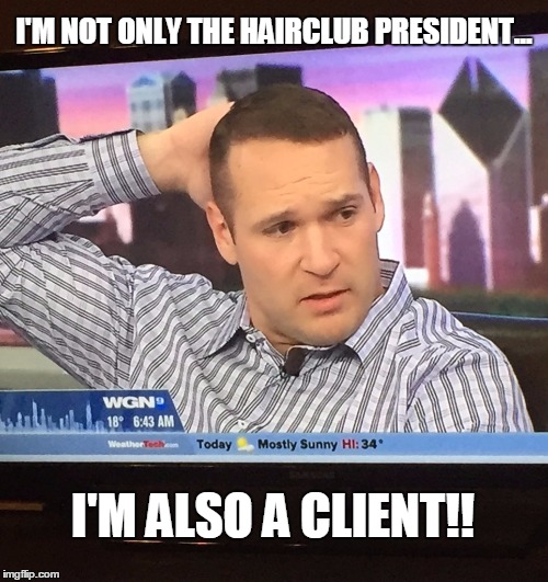 Brian Urlacher Dishes on the Secret of His Miraculous New Mop | I'M NOT ONLY THE HAIRCLUB PRESIDENT... I'M ALSO A CLIENT!! | image tagged in brian urlacher,baldness,hair,hair club for men | made w/ Imgflip meme maker