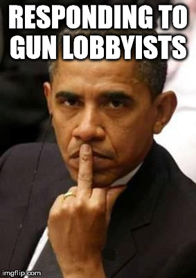 Obama Middle Finger | RESPONDING TO GUN LOBBYISTS | image tagged in obama middle finger | made w/ Imgflip meme maker