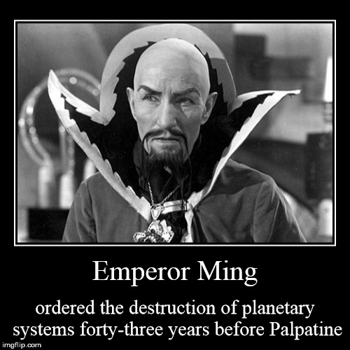 1930's Face of Evil | image tagged in funny,demotivationals,flash gordon,emperor ming,palpatine,sci fi | made w/ Imgflip demotivational maker