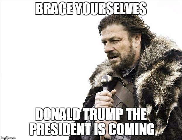 Brace Yourselves X is Coming | BRACE YOURSELVES DONALD TRUMP THE PRESIDENT IS COMING | image tagged in memes,brace yourselves x is coming | made w/ Imgflip meme maker