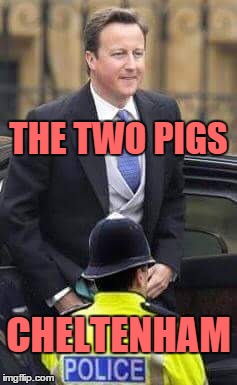 The Two Pigs, Cheltenham | THE TWO PIGS CHELTENHAM | image tagged in david,cameron,police,two,pigs,cheltenham | made w/ Imgflip meme maker