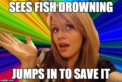 Dumb Blonde | SEES FISH DROWNING JUMPS IN TO SAVE IT | image tagged in dumb blonde,undertale | made w/ Imgflip meme maker