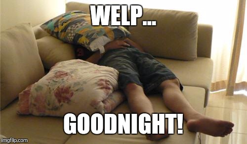 Sleeping on Couch | WELP... GOODNIGHT! | image tagged in sleeping on couch | made w/ Imgflip meme maker