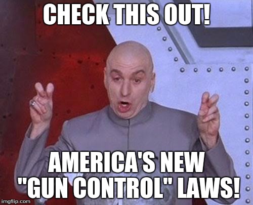 Dr Evil Laser | CHECK THIS OUT! AMERICA'S NEW "GUN CONTROL" LAWS! | image tagged in memes,dr evil laser | made w/ Imgflip meme maker