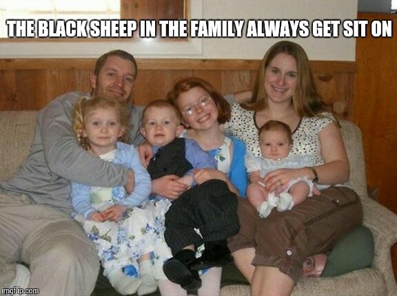 Why is it that..... | THE BLACK SHEEP IN THE FAMILY ALWAYS GET SIT ON | image tagged in family life | made w/ Imgflip meme maker