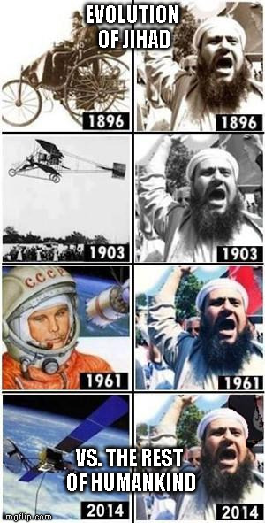 EVOLUTION OF JIHAD VS. THE REST OF HUMANKIND | image tagged in islam and progress | made w/ Imgflip meme maker