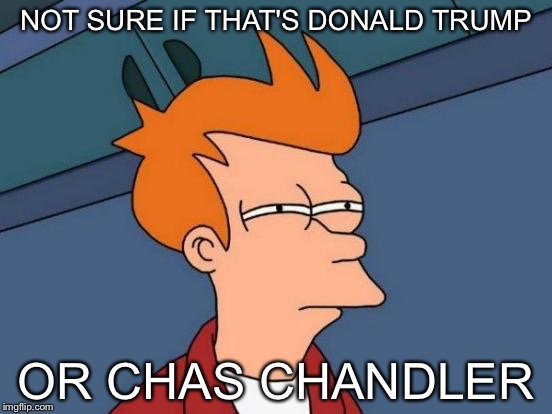 Futurama Fry | NOT SURE IF THAT'S DONALD TRUMP OR CHAS CHANDLER | image tagged in memes,futurama fry | made w/ Imgflip meme maker