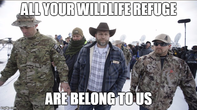 Militia | ALL YOUR WILDLIFE REFUGE ARE BELONG TO US | image tagged in militia | made w/ Imgflip meme maker