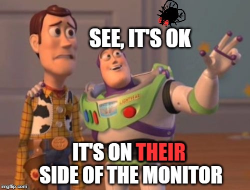 Flies, Flies Everywhere | SEE, IT'S OK IT'S ON THEIR SIDE OF THE MONITOR THEIR | image tagged in memes,flies,fly,monitor,x x everywhere | made w/ Imgflip meme maker