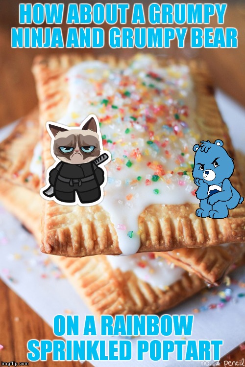 HOW ABOUT A GRUMPY NINJA AND GRUMPY BEAR ON A RAINBOW SPRINKLED POPTART | made w/ Imgflip meme maker