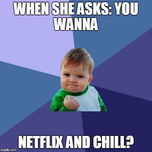 Success Kid | WHEN SHE ASKS:
YOU WANNA NETFLIX AND CHILL? | image tagged in memes,success kid | made w/ Imgflip meme maker