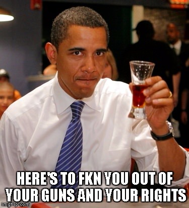 Fk your rights | HERE'S TO FKN YOU OUT OF YOUR GUNS AND YOUR RIGHTS | image tagged in guns,rights,obama,shot,take a shot,puto | made w/ Imgflip meme maker