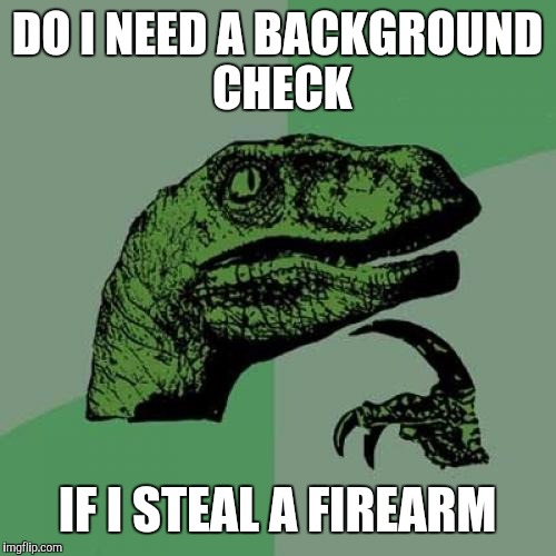 Philosoraptor | DO I NEED A BACKGROUND CHECK IF I STEAL A FIREARM | image tagged in memes,philosoraptor | made w/ Imgflip meme maker