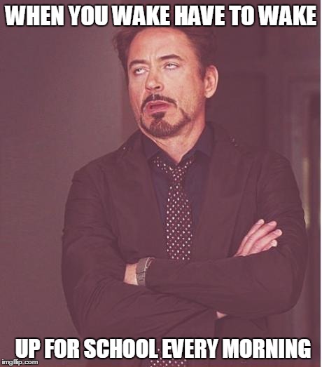 School life | WHEN YOU WAKE HAVE TO WAKE UP FOR SCHOOL EVERY MORNING | image tagged in memes,face you make robert downey jr | made w/ Imgflip meme maker