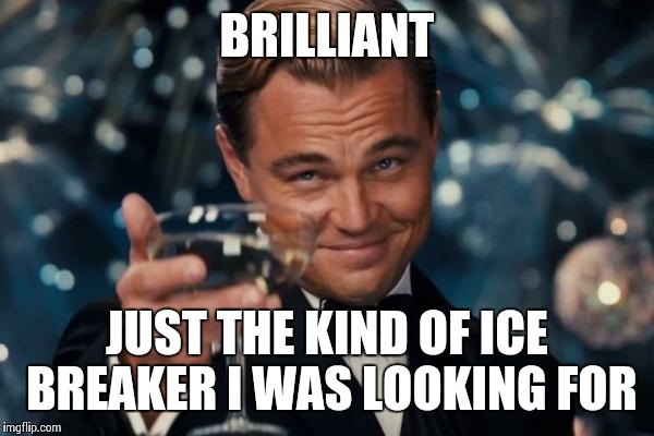 BRILLIANT JUST THE KIND OF ICE BREAKER I WAS LOOKING FOR | made w/ Imgflip meme maker