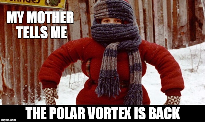 polar vortex | MY MOTHER TELLS ME THE POLAR VORTEX IS BACK | image tagged in polar vortex,christmas story | made w/ Imgflip meme maker