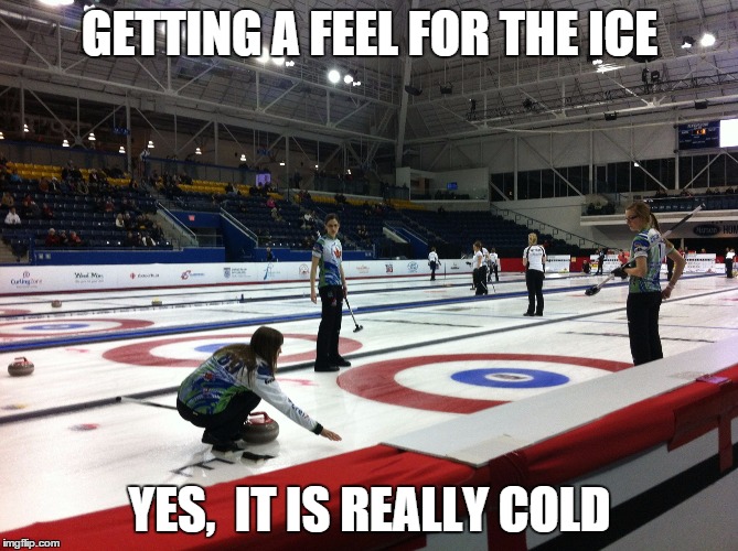 GETTING A FEEL FOR THE ICE YES,  IT IS REALLY COLD | image tagged in rachel | made w/ Imgflip meme maker