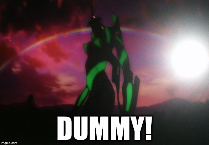 DUMMY! | DUMMY! | image tagged in neon genesis evangelion,dummy,dummy plug,anime,memes,rainbow | made w/ Imgflip meme maker