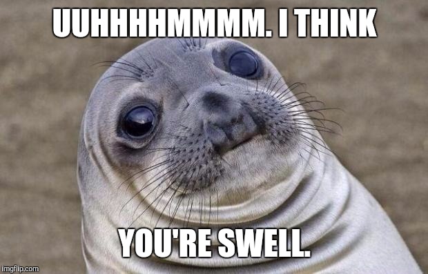 Awkward Moment Sealion Meme | UUHHHHMMMM. I THINK YOU'RE SWELL. | image tagged in memes,awkward moment sealion | made w/ Imgflip meme maker