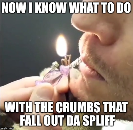 NOW I KNOW WHAT TO DO WITH THE CRUMBS THAT FALL OUT DA SPLIFF | image tagged in worlds smallest pipe | made w/ Imgflip meme maker