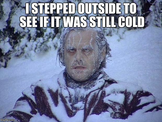 Jack Nicholson The Shining Snow | I STEPPED OUTSIDE TO SEE IF IT WAS STILL COLD | image tagged in memes,jack nicholson the shining snow | made w/ Imgflip meme maker