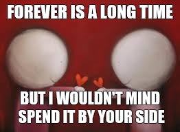 Love | FOREVER IS A LONG TIME BUT I WOULDN'T MIND SPEND IT BY YOUR SIDE | image tagged in love | made w/ Imgflip meme maker