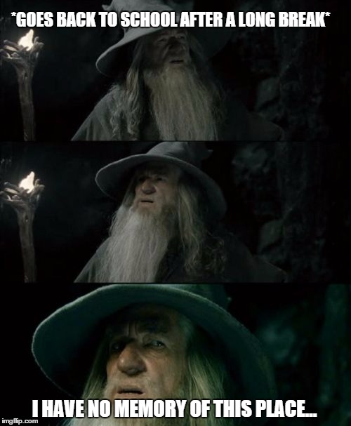 Confused Gandalf | *GOES BACK TO SCHOOL AFTER A LONG BREAK* I HAVE NO MEMORY OF THIS PLACE... | image tagged in memes,confused gandalf | made w/ Imgflip meme maker