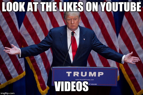 Donald Trump | LOOK AT THE LIKES ON YOUTUBE VIDEOS | image tagged in donald trump | made w/ Imgflip meme maker