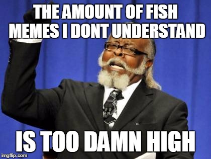 Too Damn High Meme | THE AMOUNT OF FISH MEMES I DONT UNDERSTAND IS TOO DAMN HIGH | image tagged in memes,too damn high | made w/ Imgflip meme maker