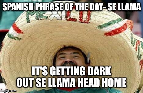Juan | SPANISH PHRASE OF THE DAY- SE LLAMA IT'S GETTING DARK OUT SE LLAMA HEAD HOME | image tagged in juan | made w/ Imgflip meme maker