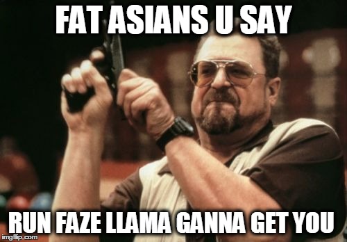 Am I The Only One Around Here | FAT ASIANS U SAY RUN FAZE LLAMA GANNA GET YOU | image tagged in memes,am i the only one around here | made w/ Imgflip meme maker
