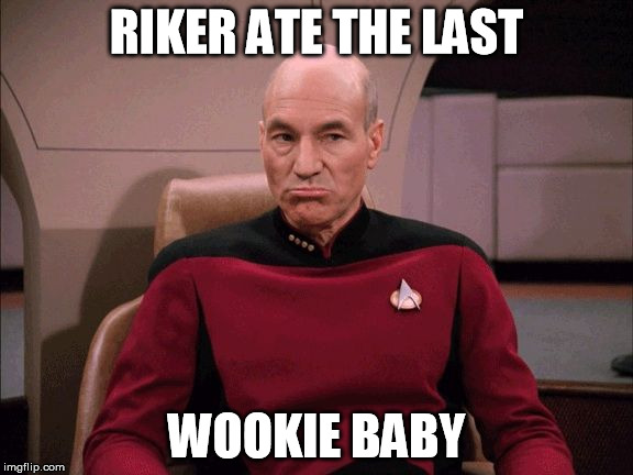 RIKER ATE THE LAST WOOKIE BABY | image tagged in picard sad face | made w/ Imgflip meme maker