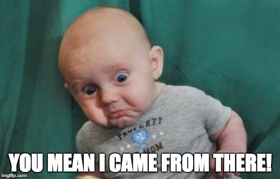 YOU MEAN I CAME FROM THERE! | image tagged in baby,too funny | made w/ Imgflip meme maker