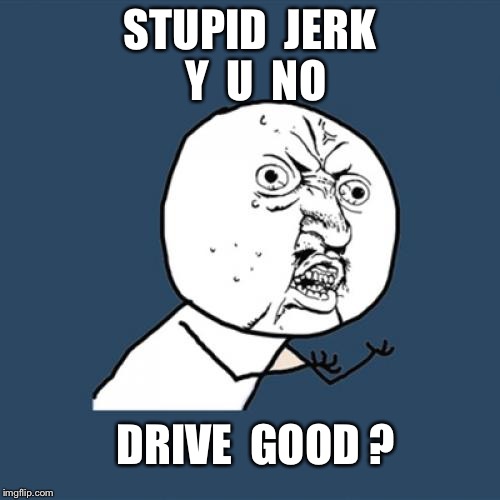 Y U No | STUPID  JERK DRIVE  GOOD ? Y  U  NO | image tagged in memes,y u no | made w/ Imgflip meme maker