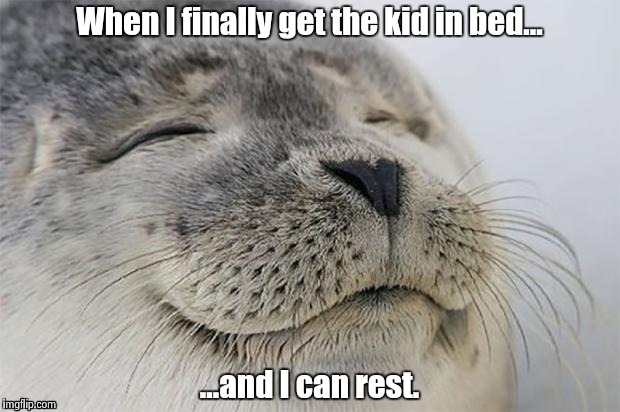 Satisfied Seal | When I finally get the kid in bed... ...and I can rest. | image tagged in memes,satisfied seal,kids,moms,parents,family | made w/ Imgflip meme maker