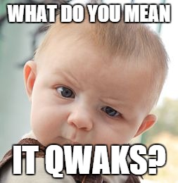 Skeptical Baby | WHAT DO YOU MEAN IT QWAKS? | image tagged in memes,skeptical baby | made w/ Imgflip meme maker