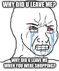 Wojak  | WHY DID U LEAVE ME? WHY DID U LEAVE ME WHEN YOU WERE SHOPPING? | image tagged in wojak | made w/ Imgflip meme maker