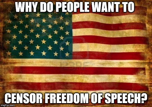 Old American Flag | WHY DO PEOPLE WANT TO CENSOR FREEDOM OF SPEECH? | image tagged in old american flag | made w/ Imgflip meme maker