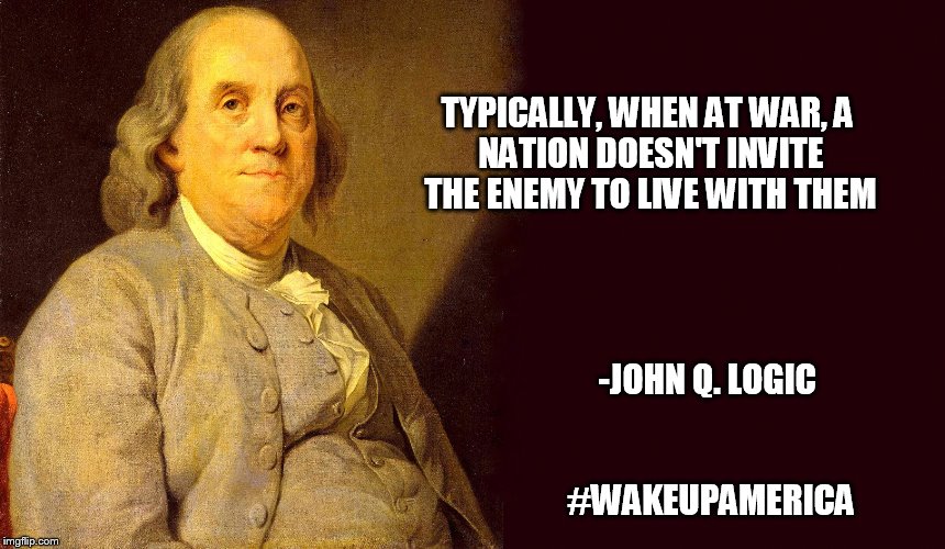 Wise Ol' Ben | TYPICALLY, WHEN AT WAR,
A NATION DOESN'T INVITE THE ENEMY TO LIVE WITH THEM -JOHN Q. LOGIC #WAKEUPAMERICA | image tagged in wise ol' ben | made w/ Imgflip meme maker