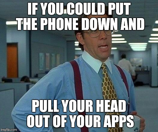 That Would Be Great Meme | IF YOU COULD PUT THE PHONE DOWN AND PULL YOUR HEAD OUT OF YOUR APPS | image tagged in memes,that would be great | made w/ Imgflip meme maker