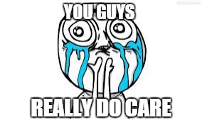 Crying Because Of Cute Meme | YOU GUYS REALLY DO CARE | image tagged in memes,crying because of cute | made w/ Imgflip meme maker