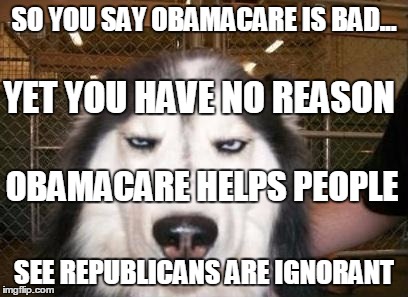 Skeptical Dog | SO YOU SAY OBAMACARE IS BAD... SEE REPUBLICANS ARE IGNORANT YET YOU HAVE NO REASON OBAMACARE HELPS PEOPLE | image tagged in skeptical dog | made w/ Imgflip meme maker