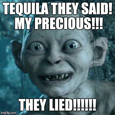 Gollum | TEQUILA THEY SAID! MY PRECIOUS!!! THEY LIED!!!!!! | image tagged in memes,gollum | made w/ Imgflip meme maker