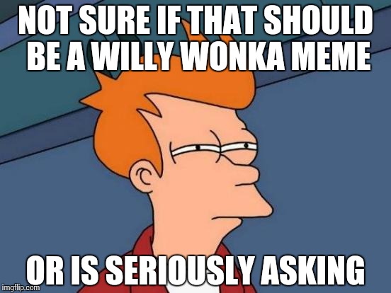 Futurama Fry Meme | NOT SURE IF THAT SHOULD BE A WILLY WONKA MEME OR IS SERIOUSLY ASKING | image tagged in memes,futurama fry | made w/ Imgflip meme maker